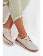 Kožené semišové dámské tenisky s otvory model 22026508 světle hnědé - SERGIO LEONE