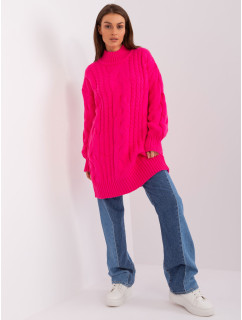 Fluo ružové pletené šaty s vrkočmi