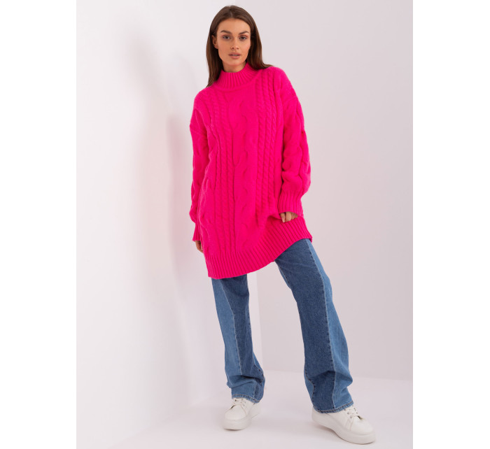 Fluo ružové pletené šaty s vrkočmi