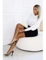 bílá dámská halenka v stylu s dlouhými rukávy, knoflíky a se stříbrným vzorem model 22124221 - numoco