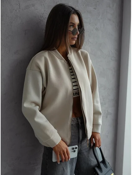 Béžová dámská zateplená mikina typu bomber model 20905710 - Moon Béžová dámská zateplená mikina typu bomber model 20905710 - Moon