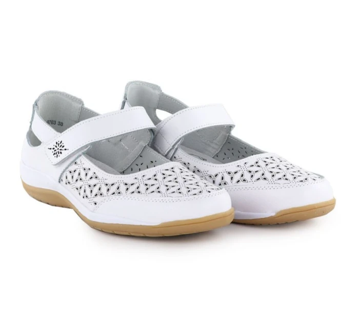 Dámska kožená poltopánka so suchým zipsom biela Jezzi 9763