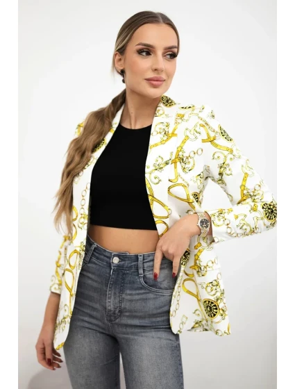 Bavlnená bunda s farebnou potlačou ecru+žltá Bavlnená bunda s farebnou potlačou ecru+žltá