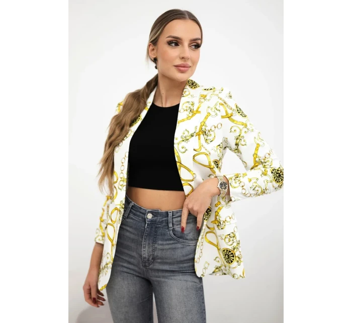 Bavlnená bunda s farebnou potlačou ecru+žltá Bavlnená bunda s farebnou potlačou ecru+žltá