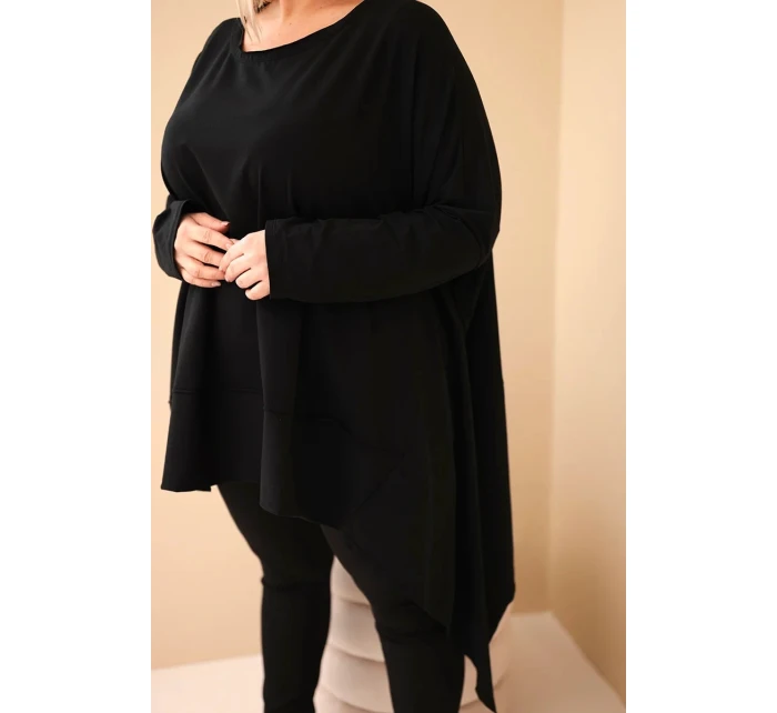 Dámska bavlnená tunika v nadmernej veľkosti s asymetrickým lemom čierna Dámska bavlnená tunika v nadmernej veľkosti s asymetrickým lemom čierna