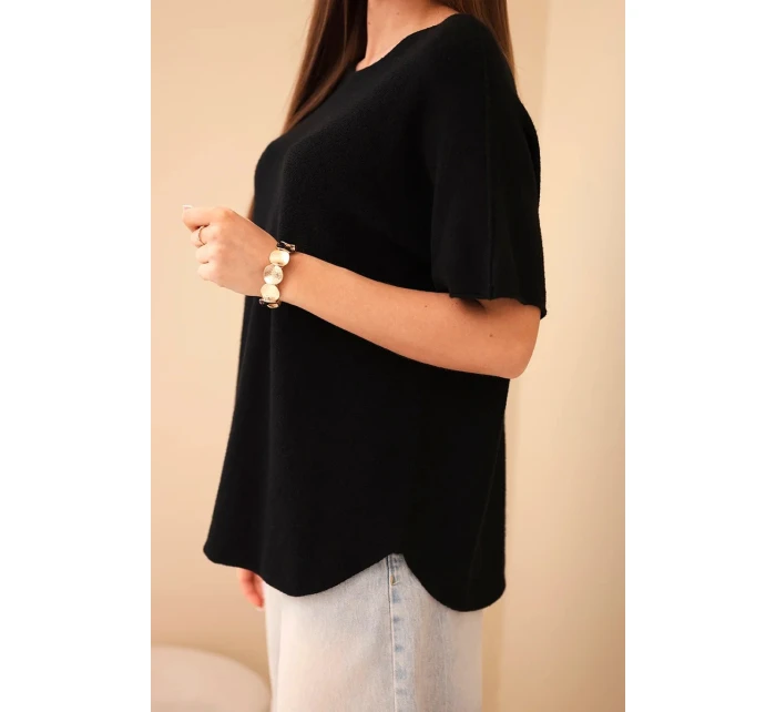 Dámský svetr s krátkým rukávem volného střihu černý