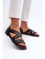 Skórzane Sandały Ze Ściągaczem Czarne Apulia Skórzane Sandały Ze Ściągaczem Czarne Apulia