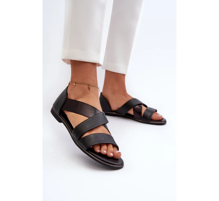Skórzane Sandały Ze Ściągaczem Czarne Apulia Skórzane Sandały Ze Ściągaczem Czarne Apulia