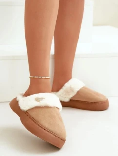 Kapcie Damskie Z Futerkiem I Ozdobnym Sercem Brązowe Otielo