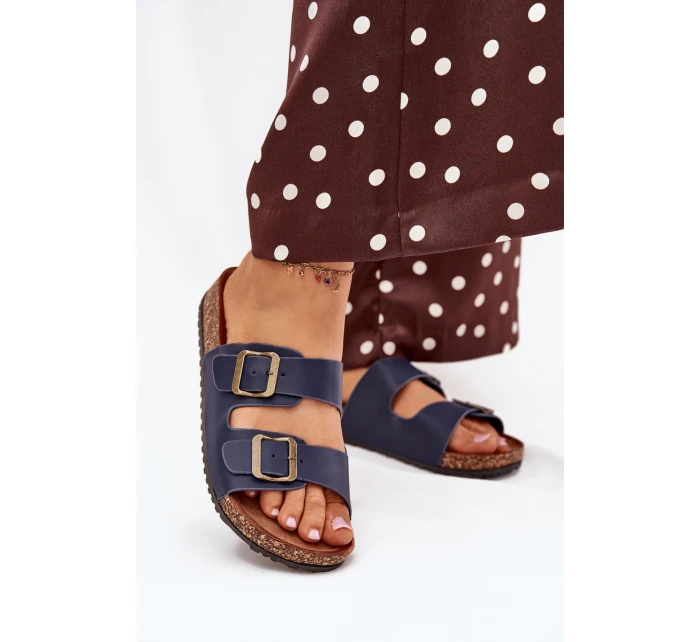 Dámské pantofle na korkové platformě s přezkami tmavě modré model 21704319 - EVENTO Dámské pantofle na korkové platformě s přezkami tmavě modré model 21704319 - EVENTO