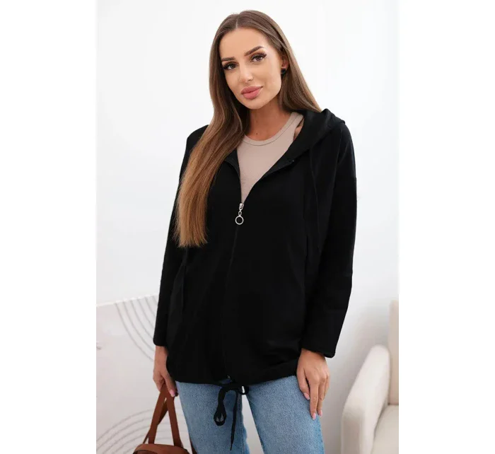 Dámská mikina s kapucí a šňůrkou dole černá