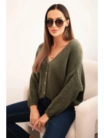Dámský svetr s V výstřihem a knoflíky khaki Dámský svetr s V výstřihem a knoflíky khaki