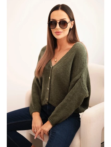 Dámský svetr s V výstřihem a knoflíky khaki Dámský svetr s V výstřihem a knoflíky khaki