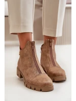 Ocieplane Botki Damskie Z Przetarciami Eko Skórzane Brązowo-Złote Verietta