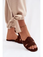 Dámské ploché pantofle s pásky Čokoládové Pavelle