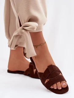 Dámské ploché pantofle s pásky Čokoládové model 21951677 - Boto