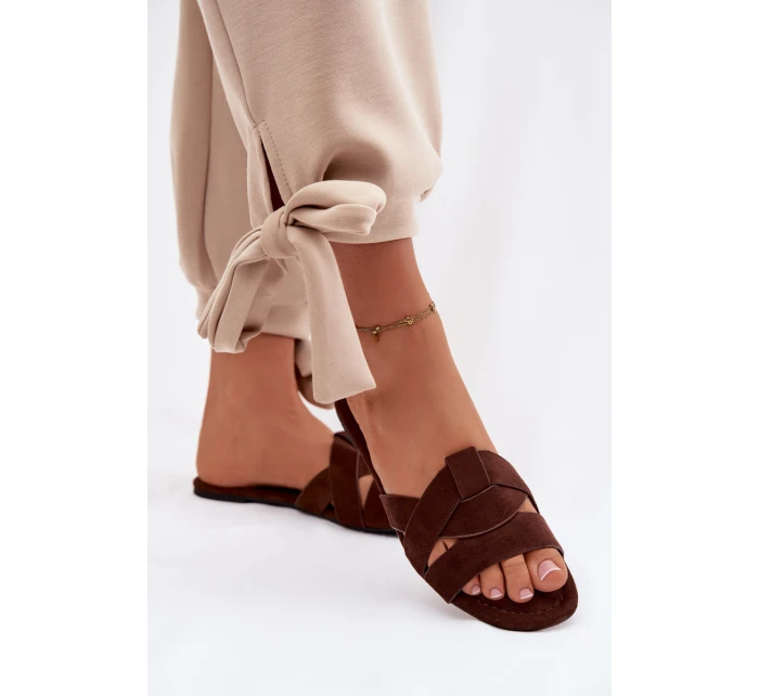 Dámské ploché pantofle s pásky Čokoládové Pavelle