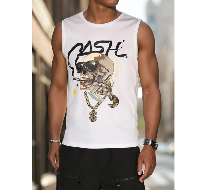 Pánske tričko bez rukávov biele FashionStreet RX5654