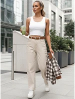 Dámske džínsy s vysokým pásom a opaskom svetlej béžovej farby FashionStreet UY2919