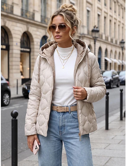 Kurtka damska przejściowa pikowana z kapturem  model 22342218 - FashionStreet