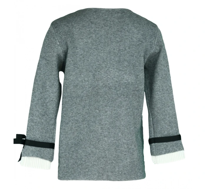 Dámsky sveter na rukávoch zdobený bielym plisovaným volánikom a čiernou stužkou SW 0202 - Gemini