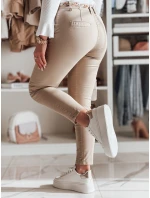 Dámské látkové chinos kalhoty s páskem tmavě béžové Dstreet model 21986209 - FashionStreet