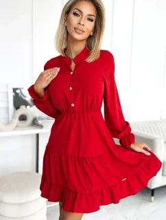 Červené dámské šaty s výstřihem a zlatými knoflíky model 17780083 - numoco