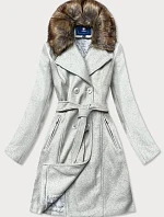 Šedý dámsky kabát s kožušinou (JC241)