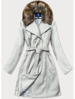Šedý dámský kabát s kožešinou model 15834449 - Ann Gissy