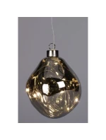 SKLENENÁ OZDOBA LED KVAPKA 10CM STRIEBORNÁ