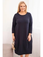 Dámská bavlněná model 21798723 Plus Size s ohrnovacími rukávy a kapsami granátová - K-Fashion