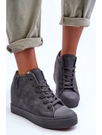 Trampki Skórzane Damskie Na Koturnie Big Star MM274005 Szare Trampki Skórzane Damskie Na Koturnie Big Star MM274005 Szare