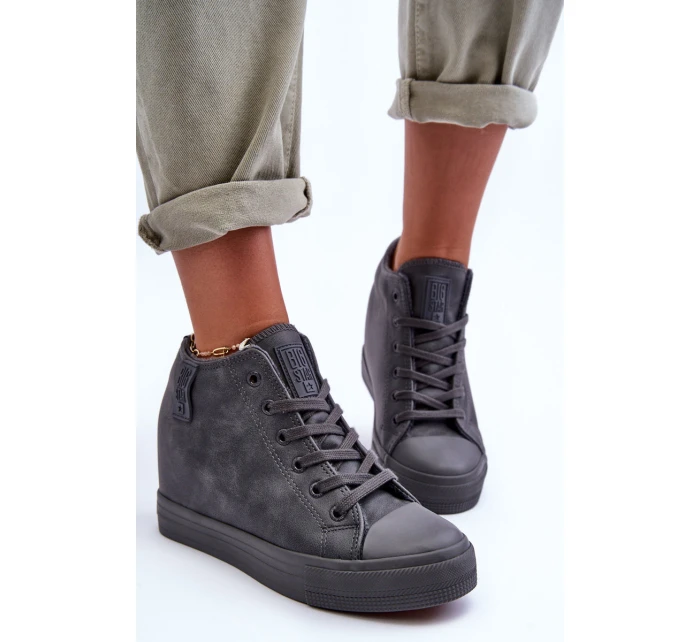 Trampki Skórzane Damskie Na Koturnie Big Star MM274005 Szare Trampki Skórzane Damskie Na Koturnie Big Star MM274005 Szare