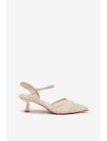 Dámské sandály na podpatku s síťkou světle béžové Brilora