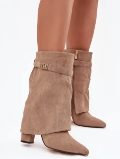 Dámske členkové topánky na podpätku s ozdobným remienkom Luvielle - béžové