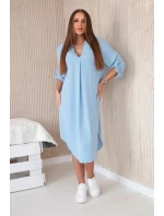 Modré šaty s výstrihom do V 28477 svetlomodré - Kesi