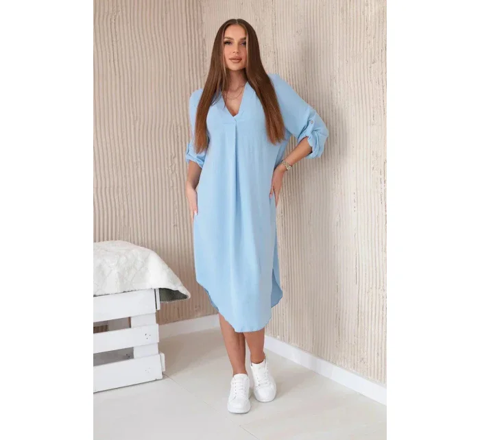 Modré šaty s výstrihom do V 28477 svetlomodré - Kesi