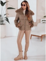 Dámska prešívaná krátka bunda s kožušinou FashionStreet camel TY5069