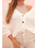 Dámsky sveter s výstrihom do V a gombíkmi v odtieni ecru