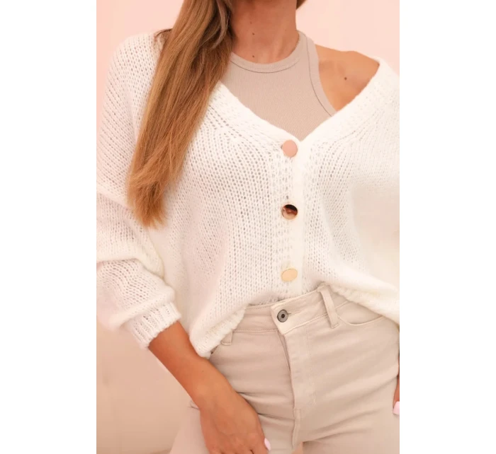 Dámsky sveter s výstrihom do V a gombíkmi v odtieni ecru