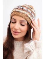 Dámska zimná čiapka s farebným vláknom a elastickou šnúrkou K352 camel