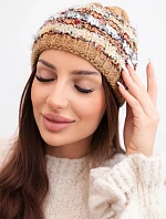 Dámska zimná čiapka s farebným vláknom a elastickou šnúrkou K352 camel