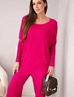 Dámska súprava z viskózy s voľnou blúzkou a fuksiovými nohavicami