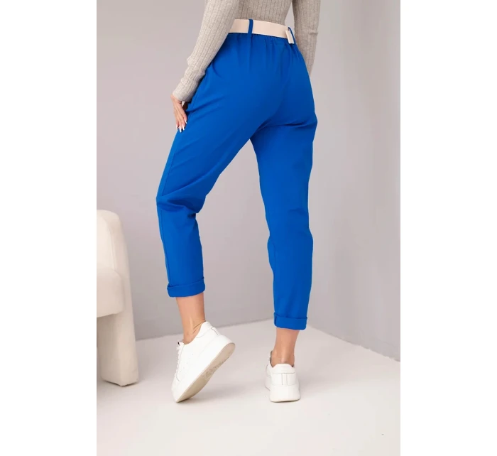 Dámske bavlnené nohavice s opaskom a rozšírenými nohavicami v karmínovej farbe