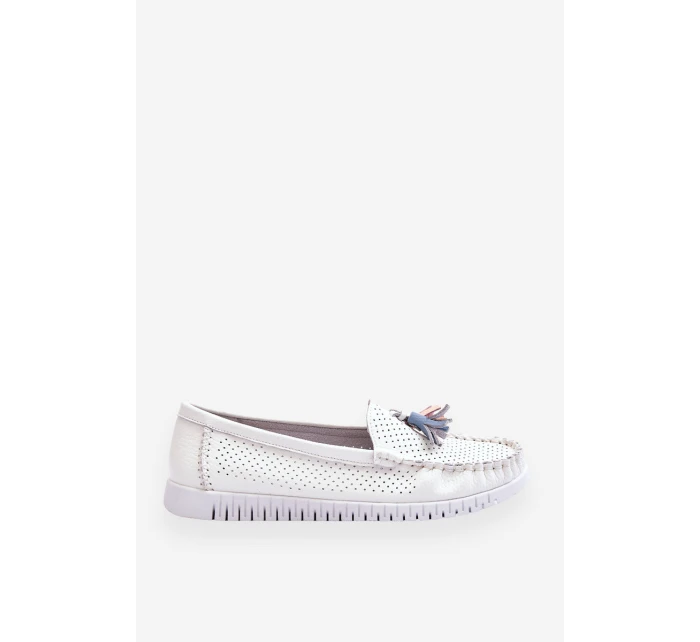 Dámské prolamované kožené mokasíny Bílé model 21618157 - EVENTO