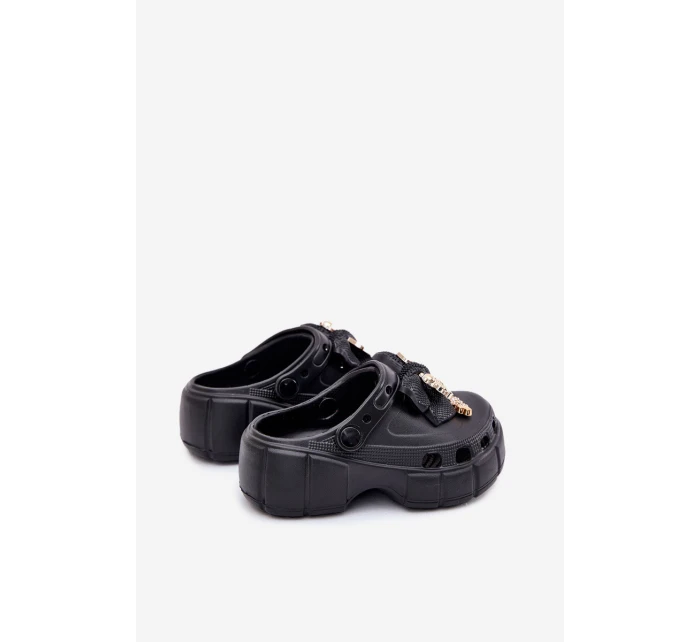 Klapki Dziecięce Dziewczęce Piankowe Z Kokardką I Ozdobami Czarne Selvana Klapki Dziecięce Dziewczęce Piankowe Z Kokardką I Ozdobami Czarne Selvana