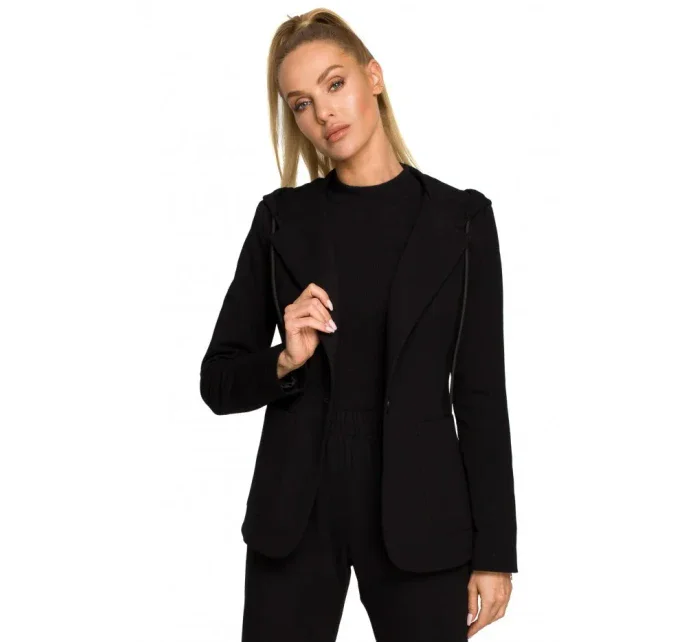 model 17626046 Bunda s kapucí a jedním knoflíkem černá - Moe