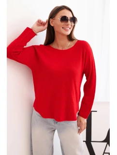 Dámsky viskózový sveter s dlhými rukávmi a okrúhlym výstrihom červený