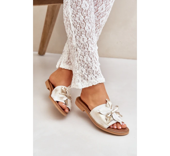 Klapki Z Ozdobą Skóra Naturalna Zazoo 3667 Złoty Przecierany Klapki Z Ozdobą Skóra Naturalna Zazoo 3667 Złoty Przecierany