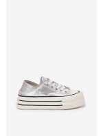 Dámské Kožené Tenisky Na Platformě model 21691401 Stříbrné - Goe